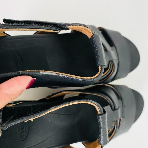 DR. SCHOLLS Women's Leather Platform‎ Chunky Sandals Comfort Sz 8 M Black White - Picture 8 of 13